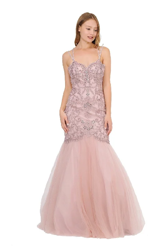 Evening dress for intimate event-Long Trumpet Dress with Embellished Bodice by Poly USA 8352