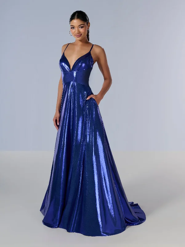 Evening dress with stunning fabric-Metallic Sleeveless A-line Gown by Tiffany Designs 16179