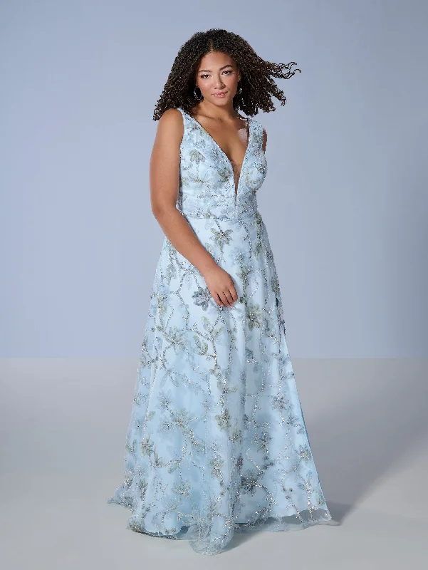 Evening dress for fashionable celebration-Plus Size Floral A-line Gown by Tiffany Designs 16249