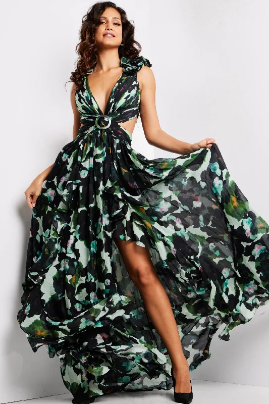 Evening dress with stunning texture-Print Sleeveless A-line Slit Gown by Jovani 39420