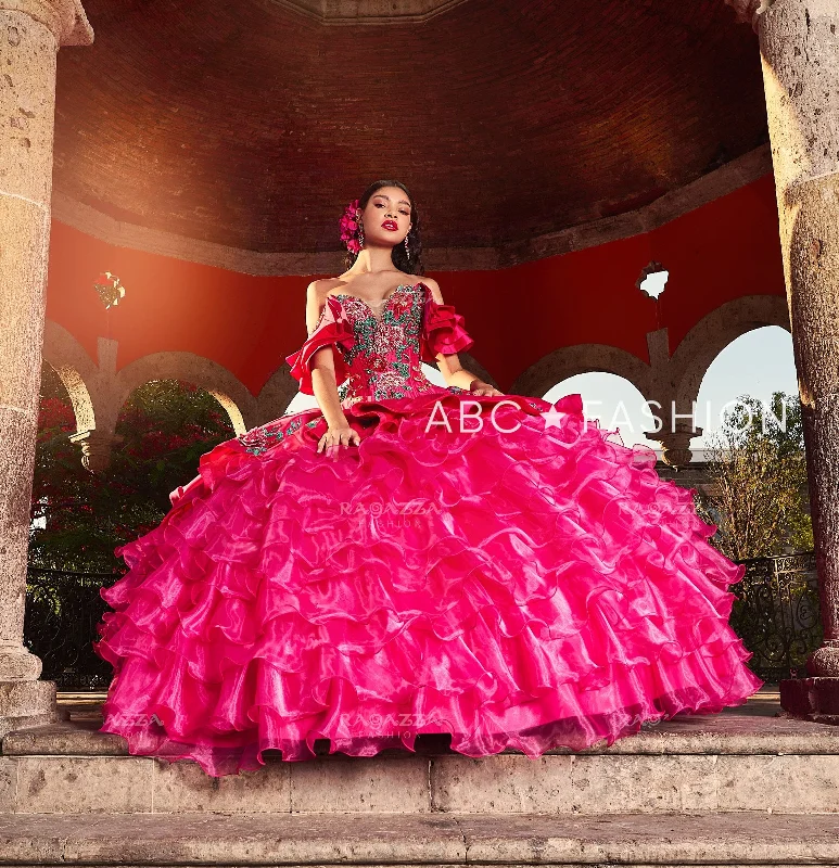 Evening dress with chic embellishment-Ruffled Floral Charro Quinceanera Dress by Ragazza M44-144