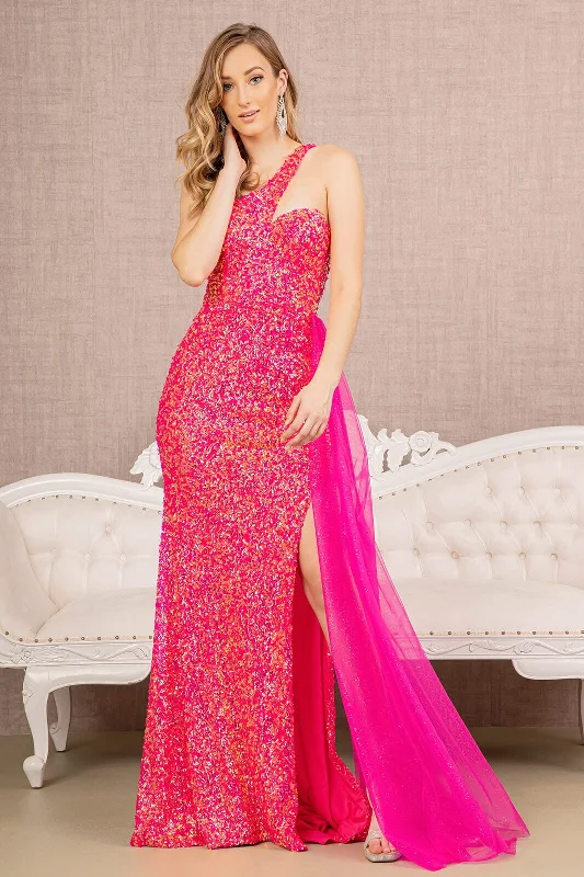 Evening dress with luxurious drape-Sequin One Shoulder Slit Gown by Elizabeth K GL3133