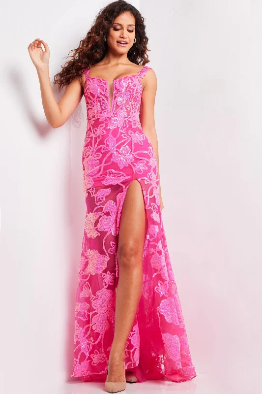 Evening dress for unforgettable soirée-Sequin Print Fitted Sleeveless Slit Gown by Jovani 38462