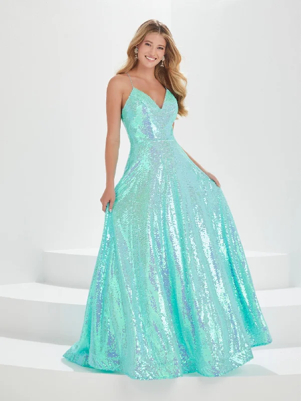 Evening dress with luxe design-Sequin Sleeveless A-line Gown by Tiffany Designs 16002