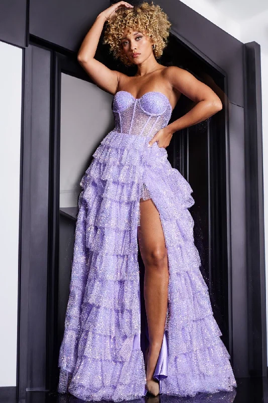 Evening dress for dramatic gala-Strapless Ruffled A-line Slit Gown by Jovani 38165