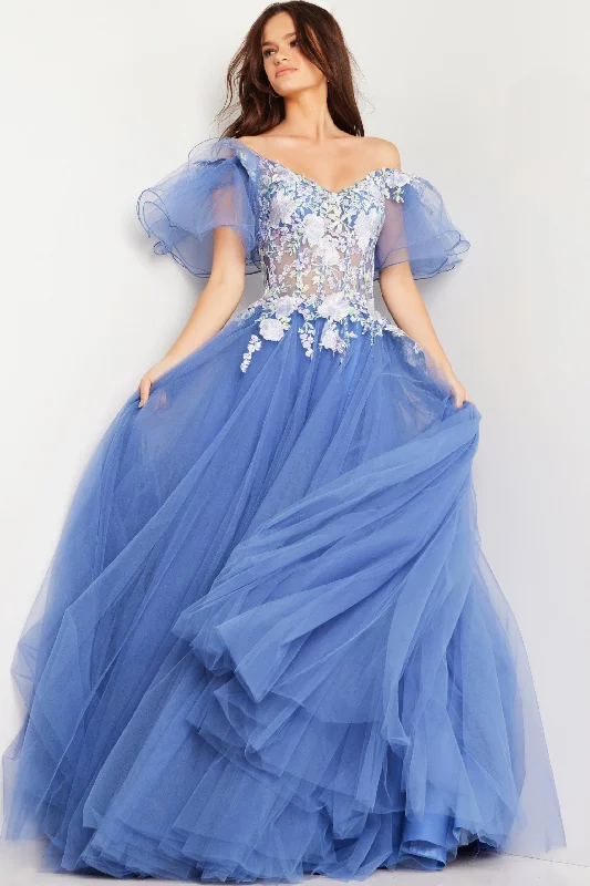 Evening dress for royal reception-Tulle Short Sleeve A-line Gown by Jovani 24575