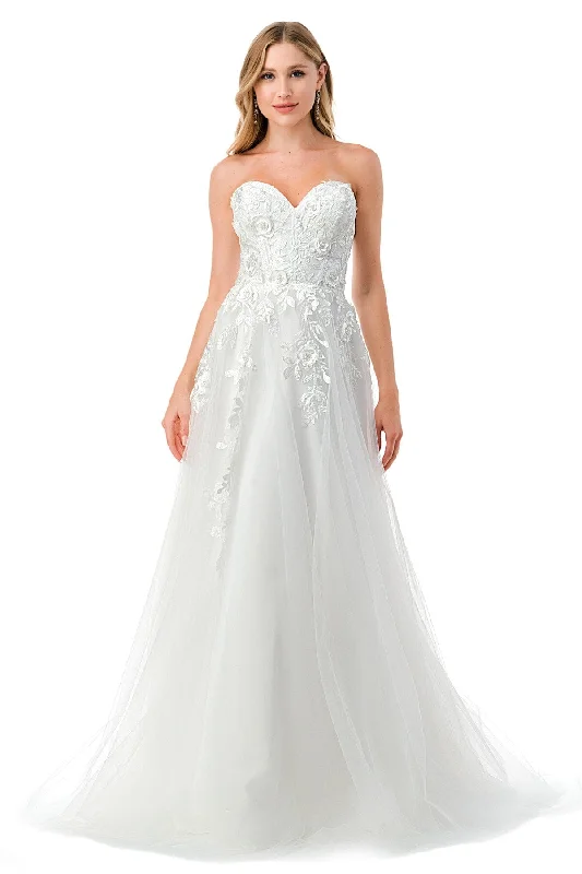 Evening dress for fashionable reception-White 3D Floral Strapless Tulle Gown by Coya L2783A