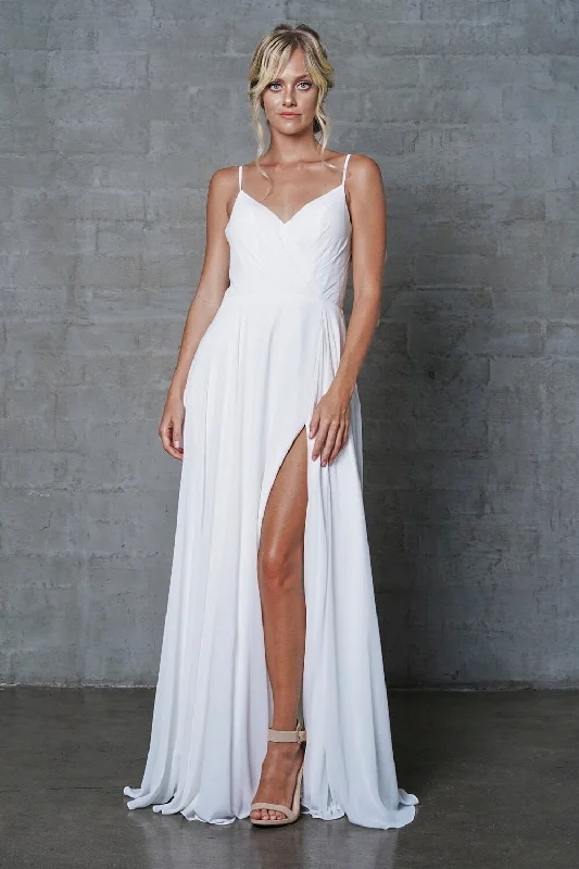 Evening dress for opulent gathering-White Sleeveless Chiffon Slit Gown by Amelia Couture 477