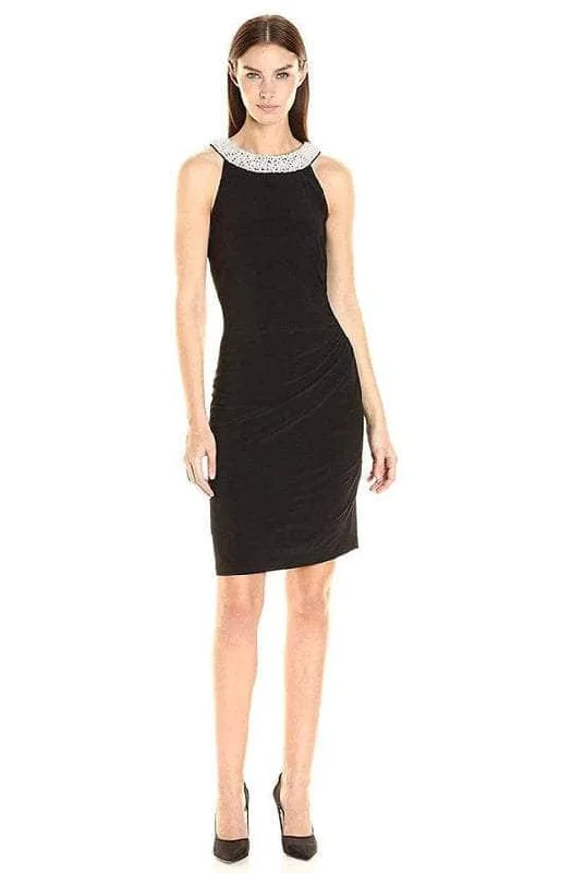 Party dress for an exclusive VIP gala-Adrianna Papell - AP1D100522 Sleeveless Halter Neck Short Dress - 1 pc Black In Size 12 Available