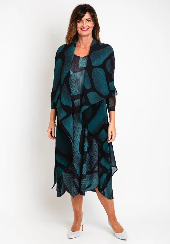 Casual wrap maxi dresses with floral print-Alquema Long Estrella Dress & Coat Set, Green Tucson