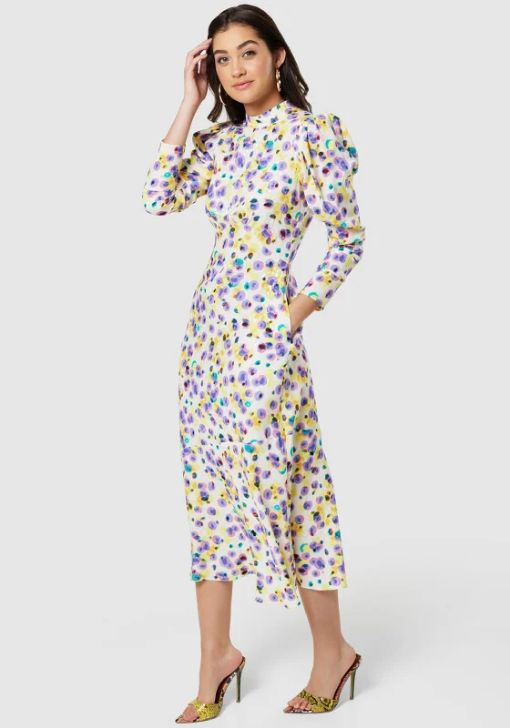 Long sleeve satin maxi dresses for special events-Closet London Multi Print High Neck Long Dress, Yellow