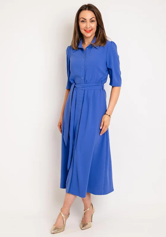 Trendy formal maxi dresses for evening parties-Ella Boo Button Down Long Shirt Dress, Azure