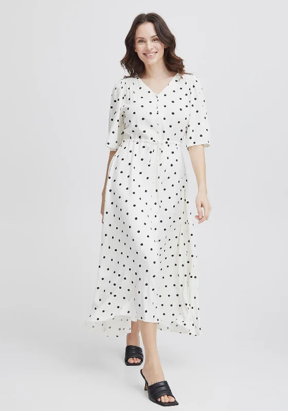 Maxi dresses with floral designs for spring-Fransa Kamma Polka Dot Long Dress, White