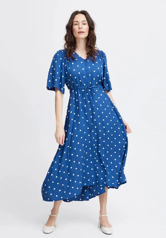 Maxi dresses for winter weddings-Fransa Kamma Polka Dot Long Dress, Blue