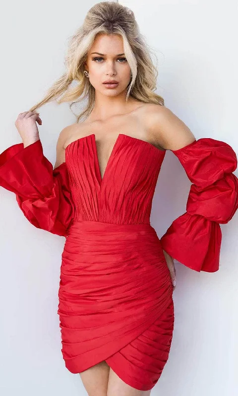 Party dress for a stylish high-profile red carpet gathering-Jovani 07558 - Off Shoulder Ruched Cocktail Dress