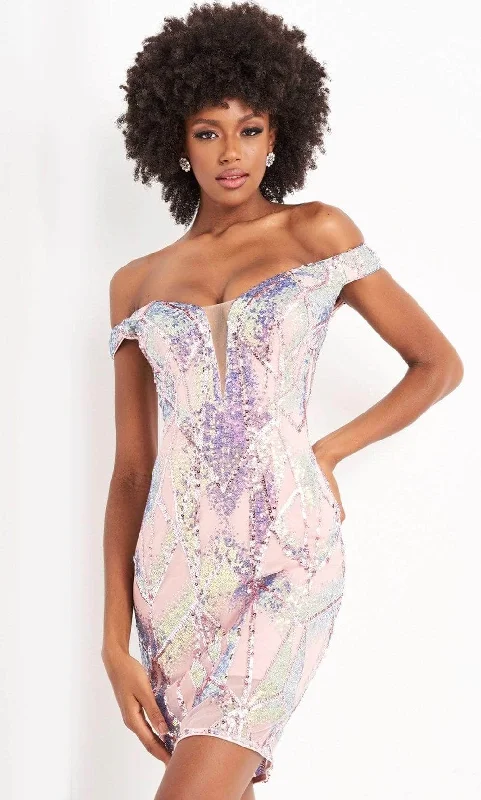 Party dress for a glamorous private top-tier designer event-Jovani - Off Shoulder Iridescent Sequin Dress 05101SC - 1 pc Pink In Size 4 Available