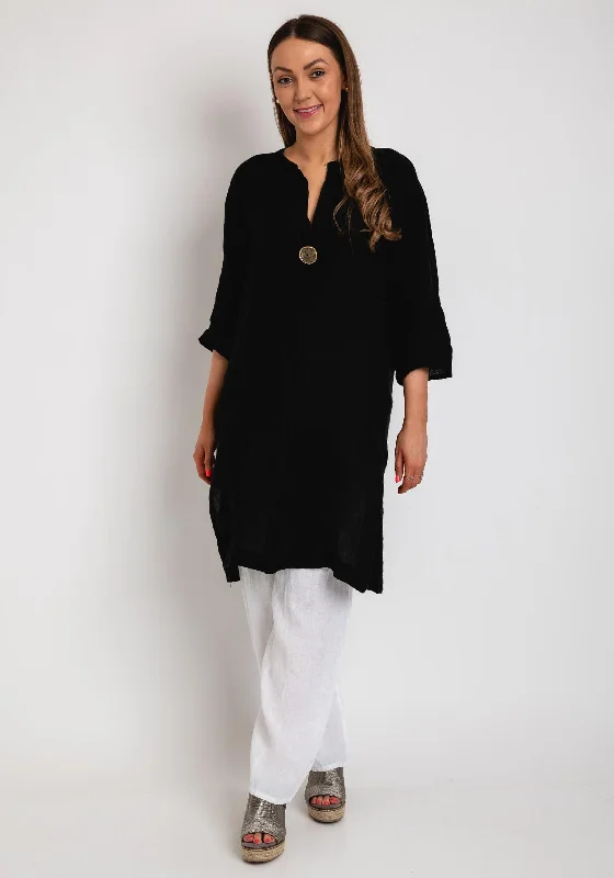 Elegant formal velvet maxi dresses for events-Serafina Collection One Size Long Tunic Dress, Black