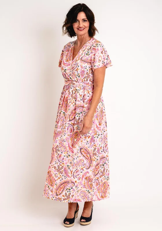 Long maxi dresses for fall weddings-Serafina Collection Paisley Long Wrap Dress, Pink