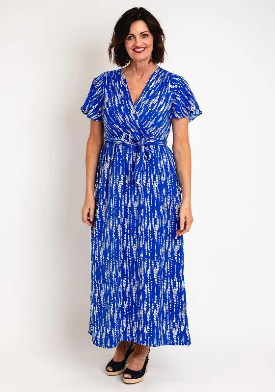 Elegant maxi dresses for dinner parties-Serafina Collection Abstract Print Long Wrap Dress, Blue