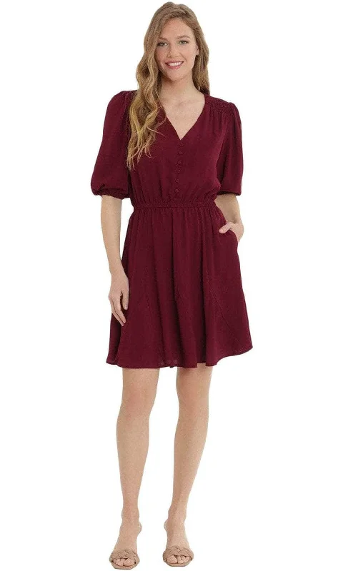 London Times T5862M - V-Neck Front Button Cocktail Dress