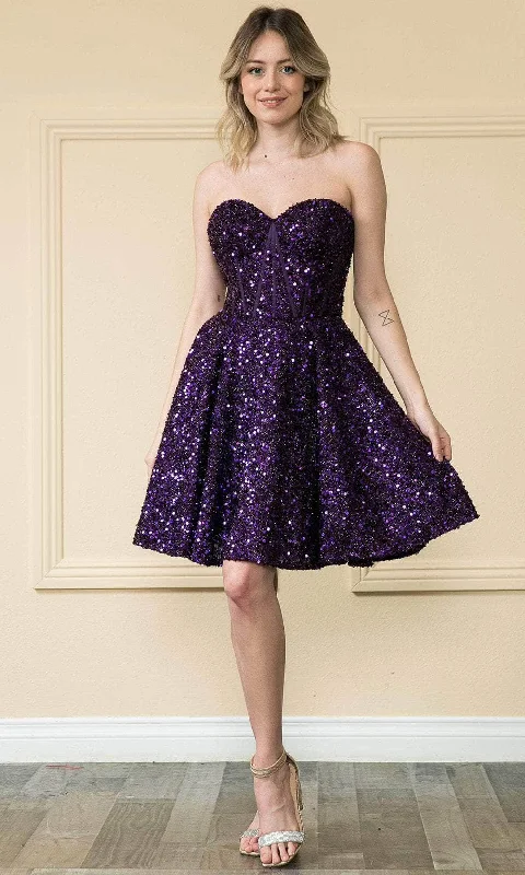 Party dress for a glamorous red carpet designer celebration-Poly USA 8974 - Sequin Sweetheart Short Dress