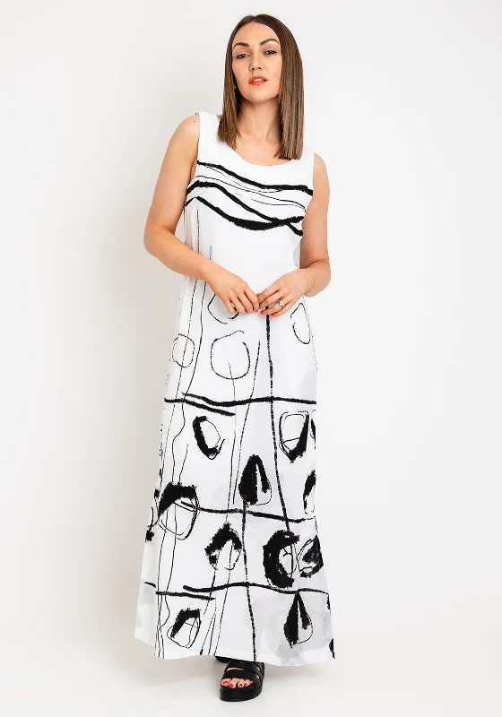 Bohemian-style maxi dresses for garden parties-Ever Sassy Abstract Print Long Dress, White