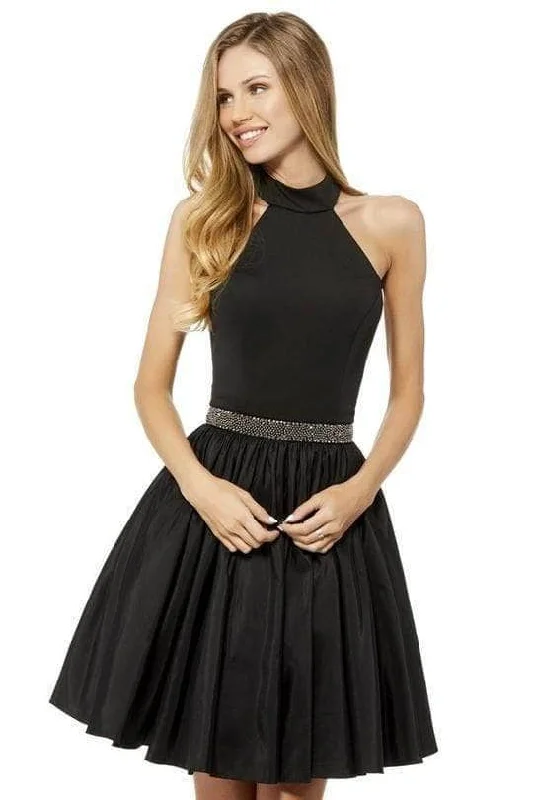 Party dress for an exclusive private luxury designer event-Sherri Hill - 52064 High Halter Neck Cocktail Dress - 1 pc Black In Size 6 Available