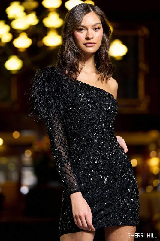 Party dress for an exclusive high-society designer event-Sherri Hill 55136 - Beaded Lattice Sheath Cocktail Dress