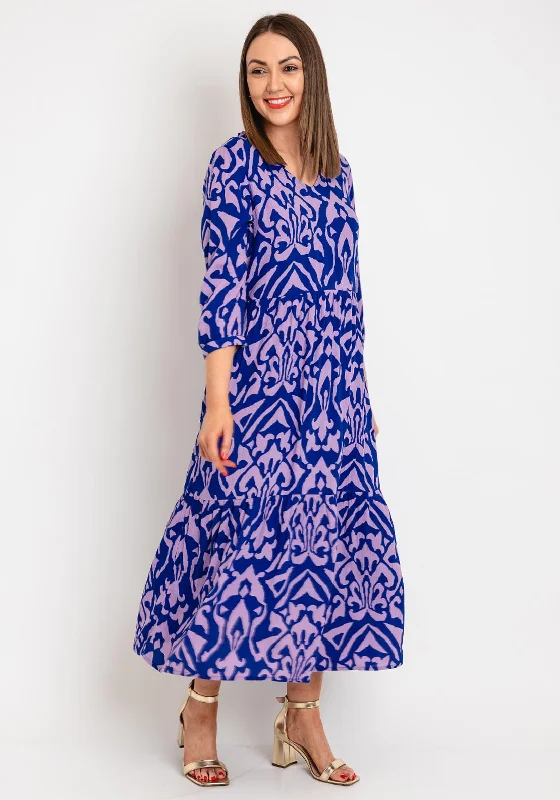 Maxi dresses with pleated skirts-Street One Printed Long Smock Dress, Purple