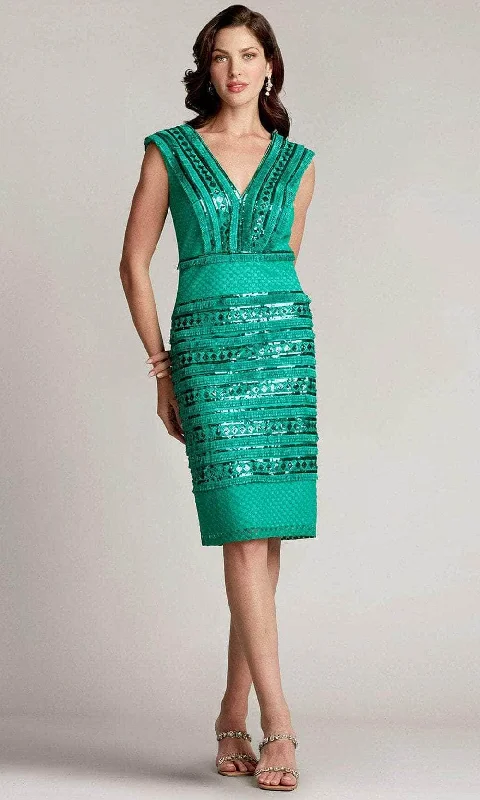 Party dress for a luxurious VIP designer fashion show-Tadashi Shoji BTZ22223M - Clyde Sequin Fringe V-Neck Dress