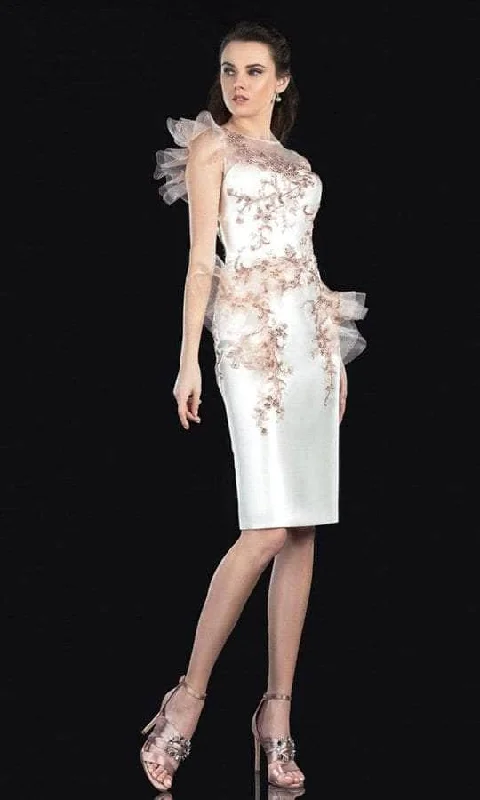 Party dress for a luxurious high-profile exclusive fashion gathering-Terani Couture - Bateau Sheath Cocktail Dress 2021C2613 - 1 pc Ivory Champagne In Size 2 Available