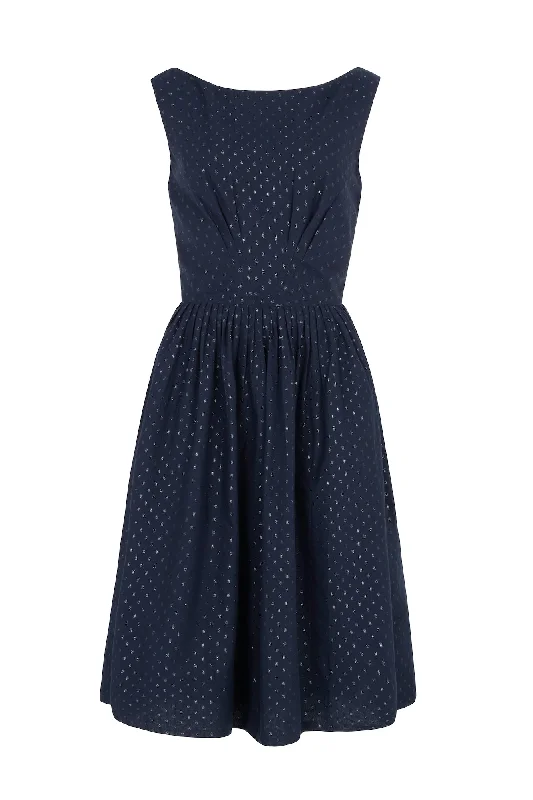 Formal floral print maxi dresses for summer-Abigail Navy Sparkle Spot Dress Long