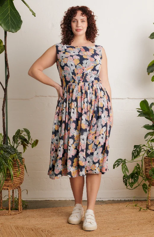 Printed maxi dresses with long sleeves-Abigail Summer Marigolds Dress Long