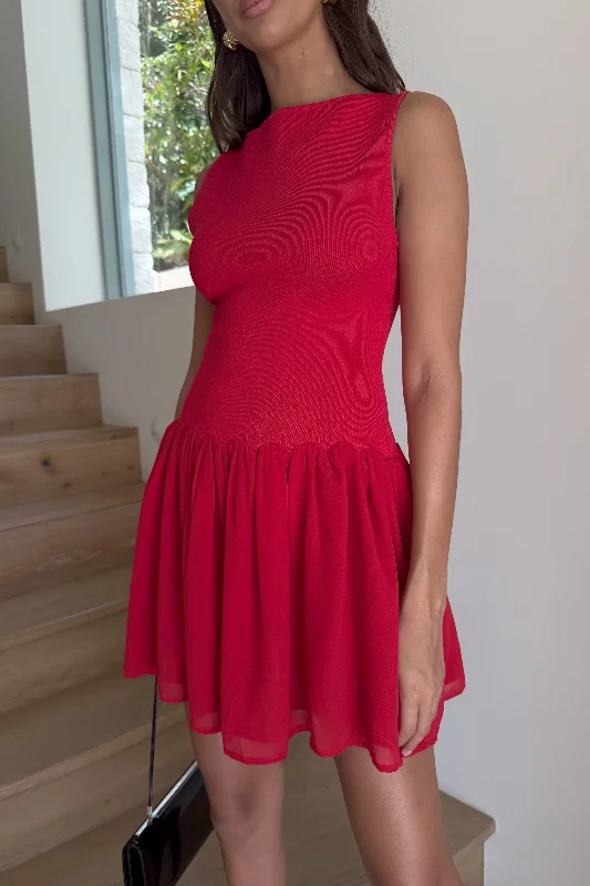 mini dresses-perfect fall lookAshleigh Knit And Chiffon Mini Dress - Red