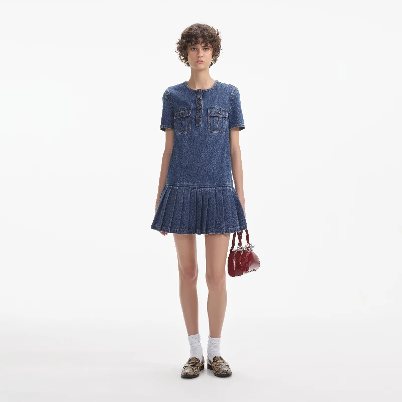 mini dresses-perfect casual dinner lookPleated Denim Mini Dress