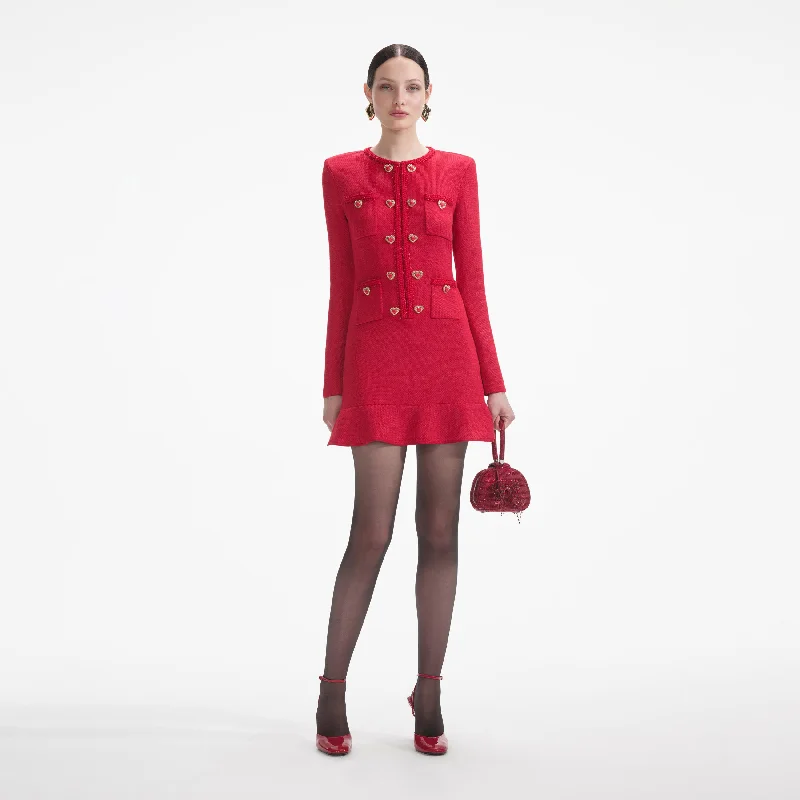 mini dresses-perfect for a fashion statementRed Knit Heart Buttoned Mini Dress