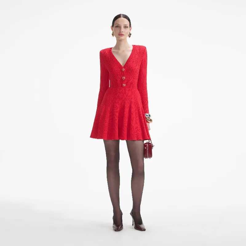 mini dresses-perfect for brunch datesRed Pointelle Knit Mini Dress