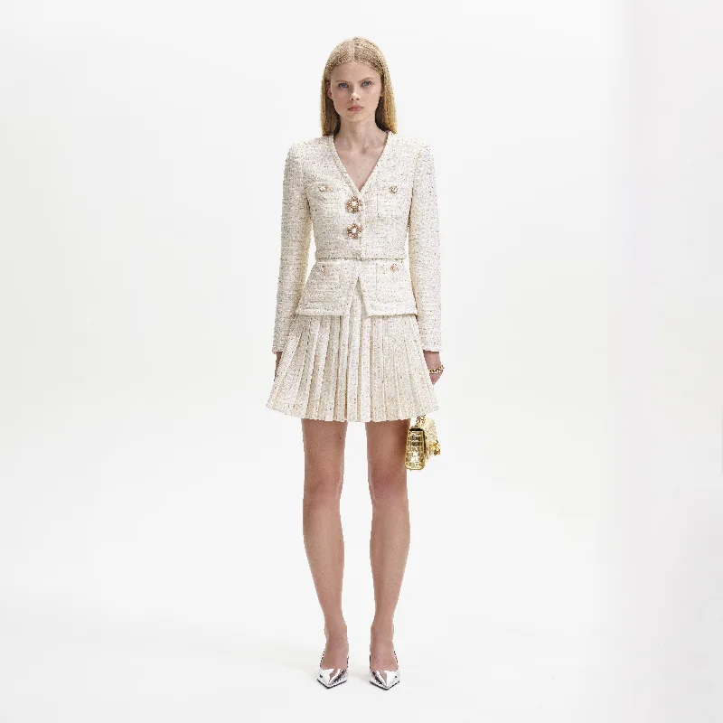 mini dresses-perfect casual chic outfitsCream Metallic Boucle Mini Jacket Dress