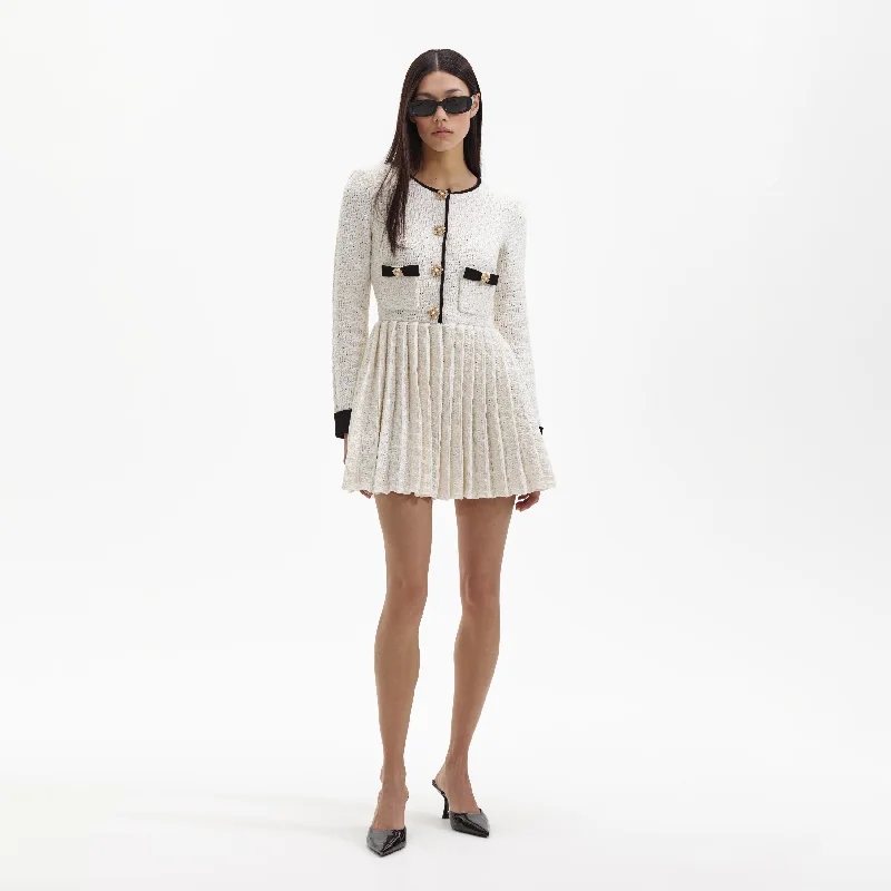 mini dresses-casual dressy attireCream Weave Knit Mini Dress