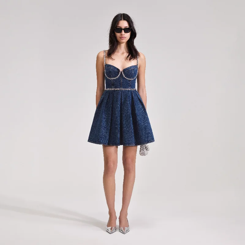 mini dresses-perfect for relaxed weekendsDiamante Detail Denim Mini Dress