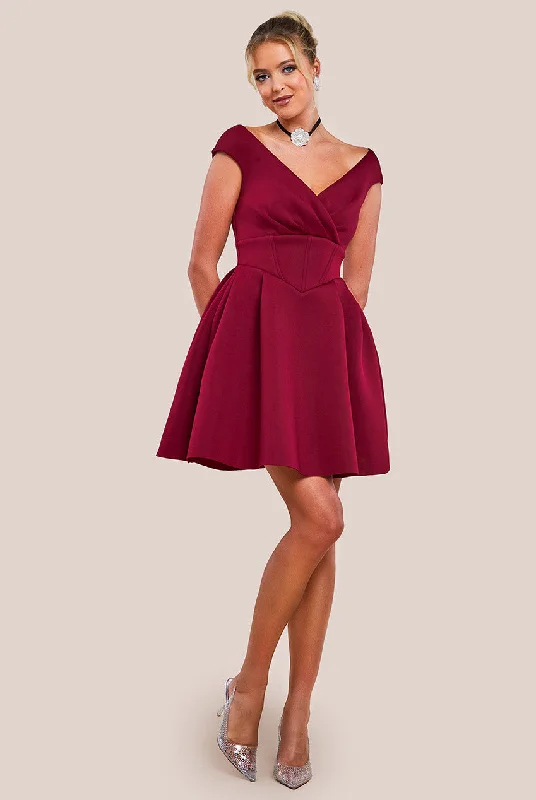 mini dresses-perfect for relaxed beach outingsGoddiva Corset Fit & Flare Mini Dress - Wine