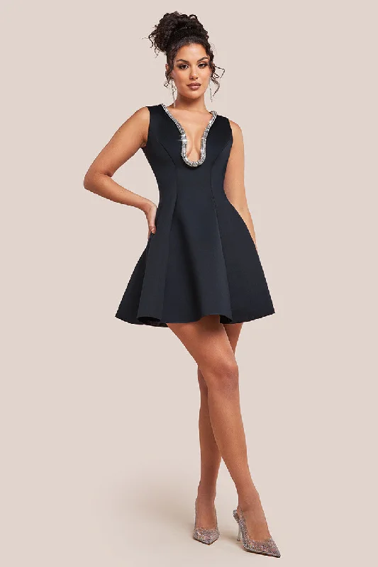 mini dresses-perfect for your next getawayGoddiva Diamante Embellished Neck A-Line Mini Dress - Black