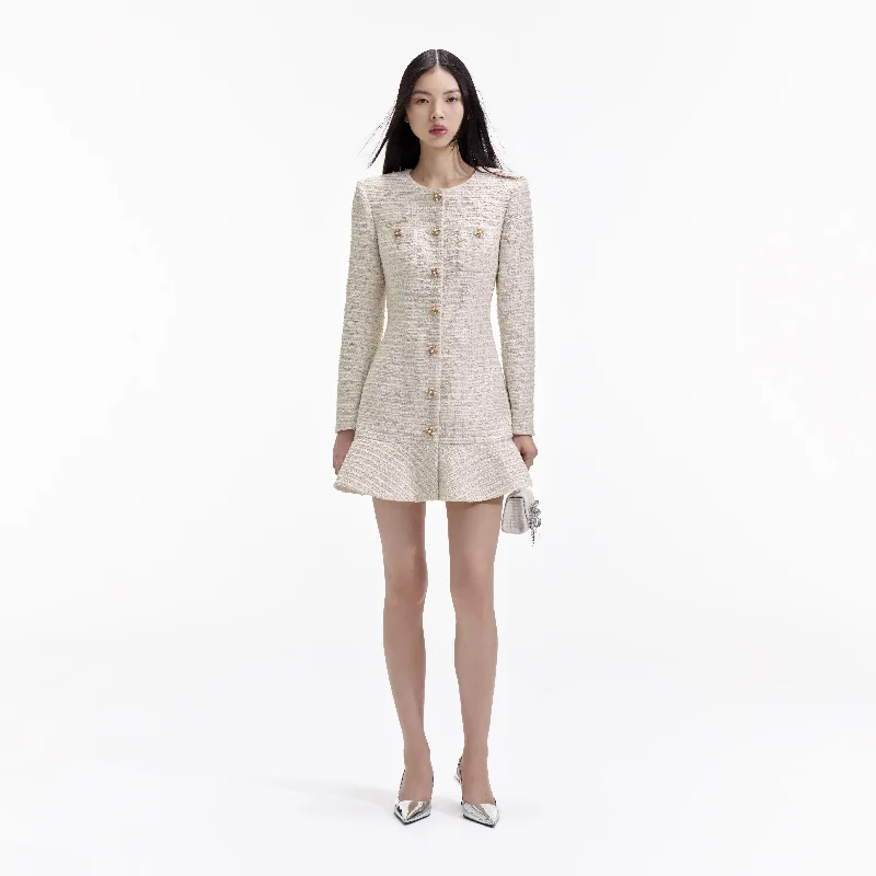 mini dresses-perfect for weekend getawaysGold Boucle Long Sleeve Mini Dress