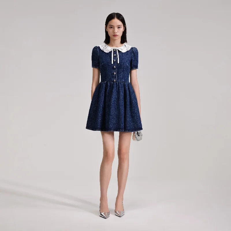 mini dresses-for the fashion-consciousLace Collar Denim Mini Dress