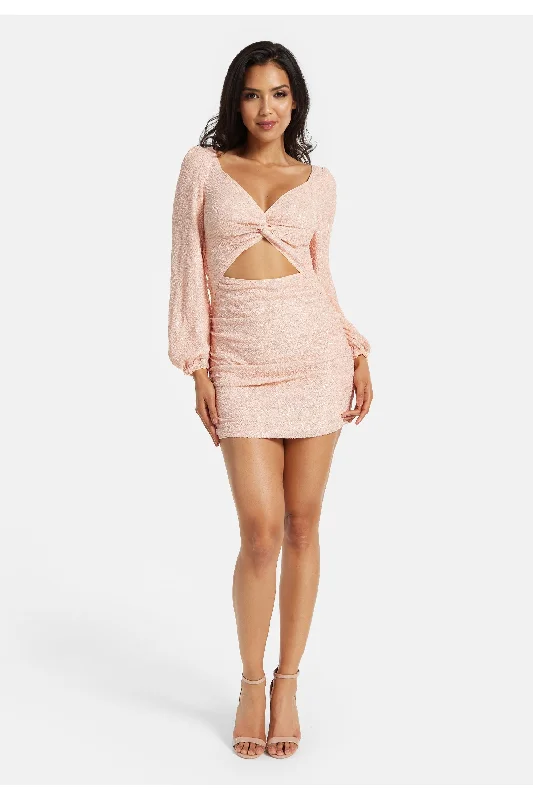 mini dresses-perfect fit for elegant partiesLiquorish Pink Sequin Long Sleeve Cut Out Mini Dress