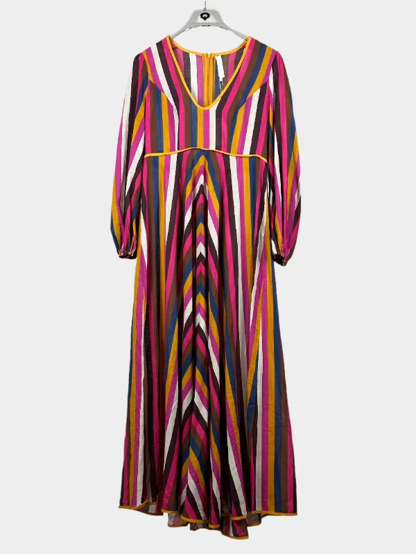 Sexy floral maxi dresses for weddings-Multi Stripes Long Dress