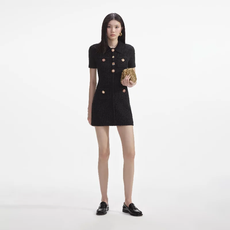 mini dresses-perfect for fashionable outingsBlack Jewel Button Knit Mini Dress