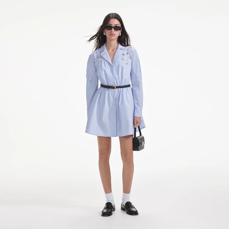 mini dresses-perfect for cool autumn nightsBlue Cotton Embellished Mini Dress