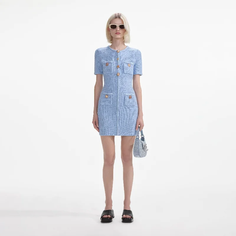 mini dresses-perfect for casual street styleBlue Jewel Button Knit Mini Dress