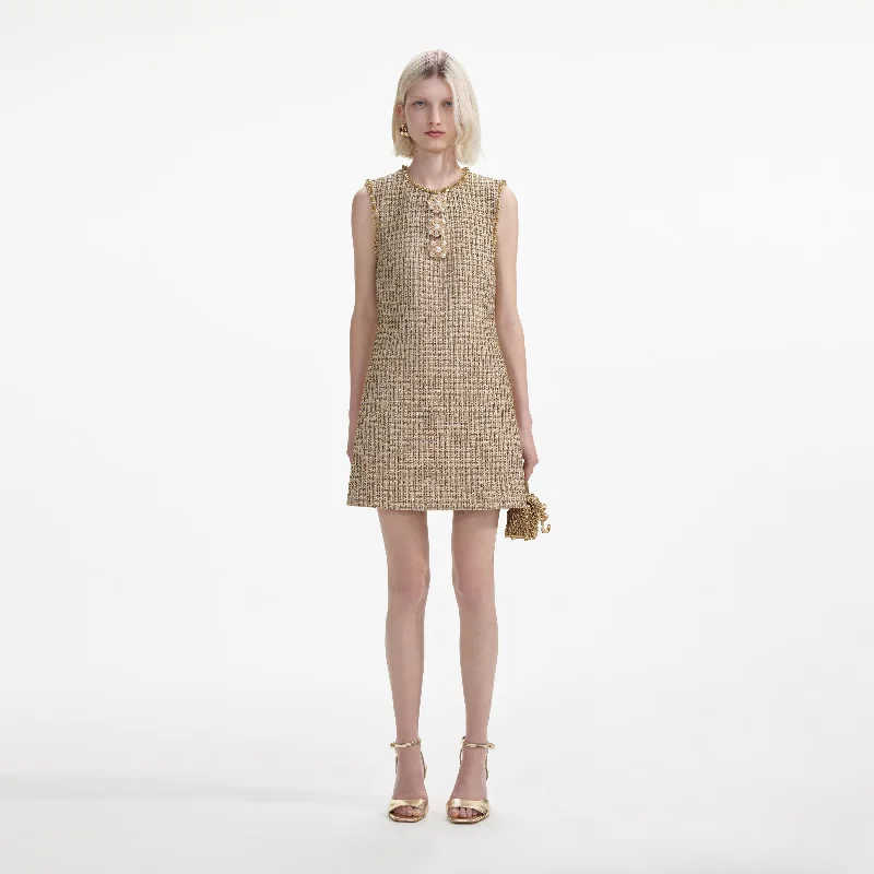 mini dresses-casual cool spring wearGold Boucle Embellished Mini Dress